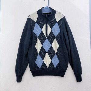 Footjoy 1/4 Zip Sweater Mens L Blue Arglye Diamond Wool Golf Pullover